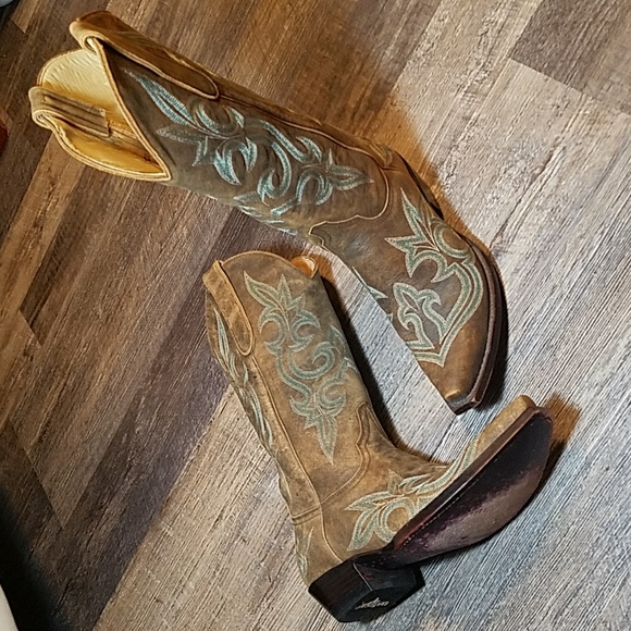 Old Gringo Shoes - Old Gringo 8.5 Brown Leather Cowboy boot with embroidered blue detail throughout
